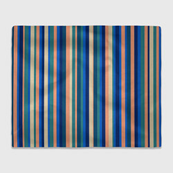 Плед флисовый Полосатый сине-бежевый, цвет: 3D-велсофт