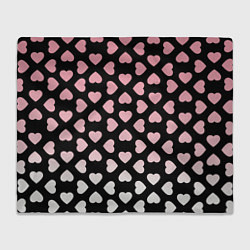 Плед флисовый Розовые сердечки на чёрном, цвет: 3D-велсофт