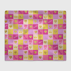 Плед флисовый Барби: желтые и розовые квадраты паттерн, цвет: 3D-велсофт