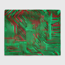 Плед флисовый Киберпанк линии красные и зелёные, цвет: 3D-велсофт