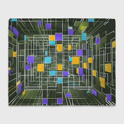 Плед флисовый Разноцветные квадраты и белые полосы, цвет: 3D-велсофт