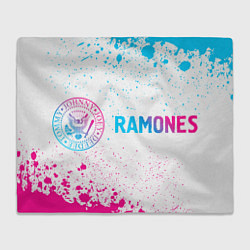 Плед флисовый Ramones neon gradient style по-горизонтали, цвет: 3D-велсофт
