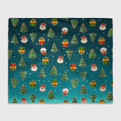 Плед флисовый Подарки новогодние елки и Санта - паттерн градиент, цвет: 3D-велсофт