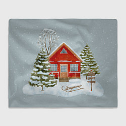 Плед флисовый Красный дом в зимнем лесу, цвет: 3D-велсофт