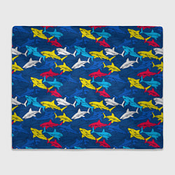 Плед флисовый Разноцветные акулы на глубине, цвет: 3D-велсофт
