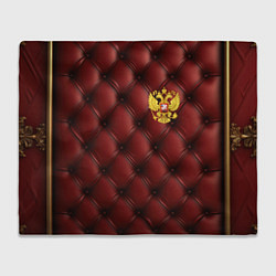 Плед флисовый Золотой герб России на красном кожаном фоне, цвет: 3D-велсофт