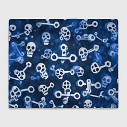 Плед флисовый Белые черепки и кости на синем, цвет: 3D-велсофт