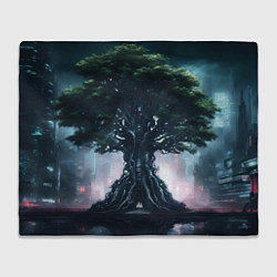 Плед флисовый Великое древо в стиле киберпанк, цвет: 3D-велсофт