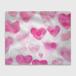 Плед флисовый Акварельные розовые сердечки, цвет: 3D-велсофт