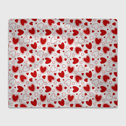 Плед флисовый Красные сердечки на белом фоне, цвет: 3D-велсофт
