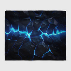 Плед флисовый Синий неоновый разлом черной абстракции, цвет: 3D-велсофт