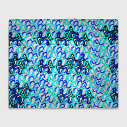 Плед флисовый Синий узор и бело-чёрная обводка, цвет: 3D-велсофт