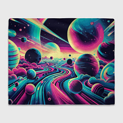 Плед флисовый Неоновый космос - нейросеть, цвет: 3D-велсофт