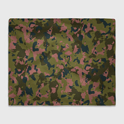 Плед флисовый Камуфляжный паттерн зеленый с розовыми пятнами, цвет: 3D-велсофт