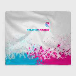 Плед флисовый Atletico Madrid neon gradient style посередине, цвет: 3D-велсофт