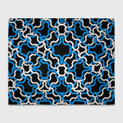 Плед флисовый Сине-белые полосы на чёрном фоне, цвет: 3D-велсофт