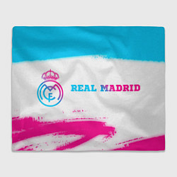 Плед флисовый Real Madrid neon gradient style по-горизонтали, цвет: 3D-велсофт