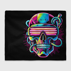 Плед флисовый Cyber skull - ai art neon, цвет: 3D-велсофт