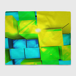 Плед флисовый Зелёные кубы разломы, цвет: 3D-велсофт
