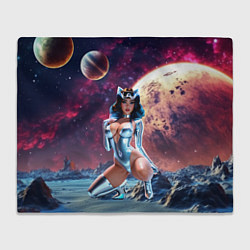 Плед Космическая девушка сидит на планете