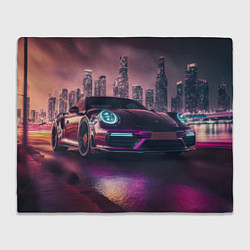 Плед флисовый Porshe ночной город, цвет: 3D-велсофт