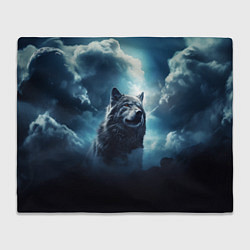 Плед флисовый Волк ночное синее небо, цвет: 3D-велсофт