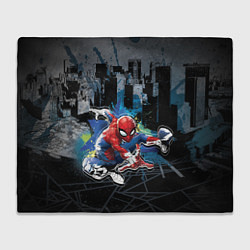 Плед флисовый Spider-man over the city, цвет: 3D-велсофт