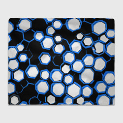 Плед флисовый Бело-синие шестиугольники на чёрном фоне, цвет: 3D-велсофт