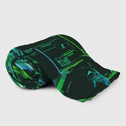 Плед флисовый Зелёно-голубые полосы на чёрном фоне, цвет: 3D-велсофт — фото 2