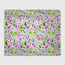 Плед флисовый Разноцветные неоновые треугольники на белом фоне, цвет: 3D-велсофт