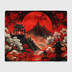 Плед флисовый Япония природа в красном цвете, цвет: 3D-велсофт