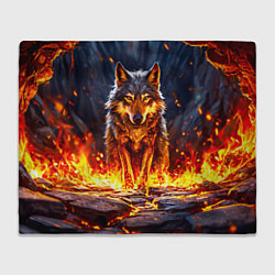 Плед флисовый Волк в огненной пещере, цвет: 3D-велсофт