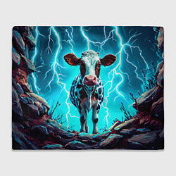 Плед флисовый Корова в разрядах молнии, цвет: 3D-велсофт