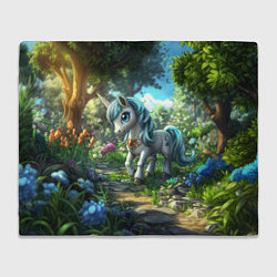 Плед флисовый Единорожка в дневном лесу, цвет: 3D-велсофт