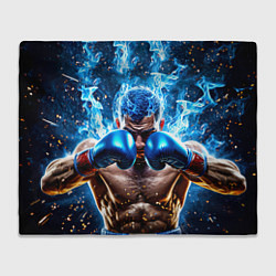 Плед флисовый Боксер в синем пламени, цвет: 3D-велсофт