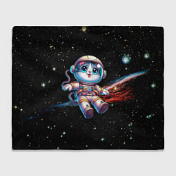 Плед флисовый Котёнок космонавт в открытом космосе, цвет: 3D-велсофт