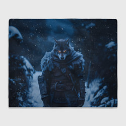 Плед флисовый Воин волк зимой, цвет: 3D-велсофт