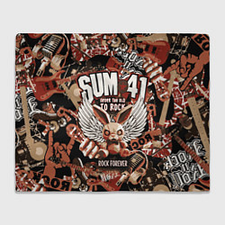 Плед флисовый Sum 41 на фоне кролика и гитар, цвет: 3D-велсофт