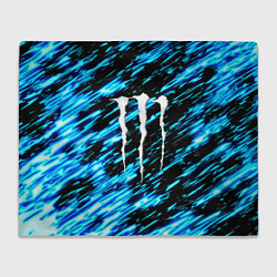 Плед флисовый Monster energy штрихи голубых неоновых красок, цвет: 3D-велсофт