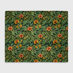 Плед флисовый Тропическая листва паттерн, цвет: 3D-велсофт