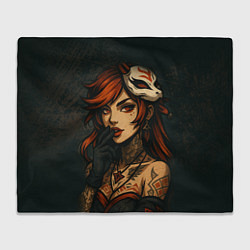 Плед флисовый Рыжая девушка с маской лисы дерзкий стиль, цвет: 3D-велсофт