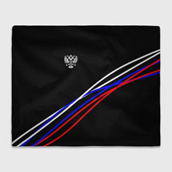 Плед Герб и полосы цветов флага на чёрном