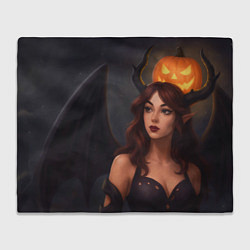 Плед флисовый Девушка демон и тыква, цвет: 3D-велсофт