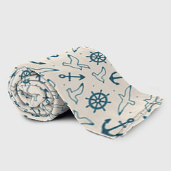 Плед флисовый Морской паттерн из штурвалов, чаек и якорей, цвет: 3D-велсофт — фото 2
