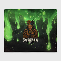 Плед флисовый XXXTentacion на фоне зеленой краски, цвет: 3D-велсофт
