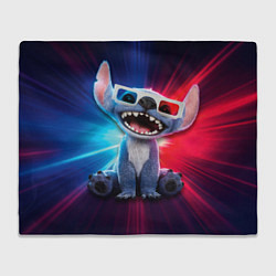 Плед флисовый Стич в стерео очках, цвет: 3D-велсофт