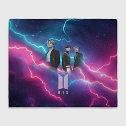 Плед флисовый BTS на фоне молний, цвет: 3D-велсофт