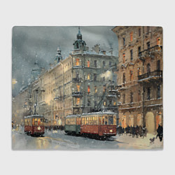 Плед флисовый Трамваи в зимнем Санкт-Петербурге, цвет: 3D-велсофт