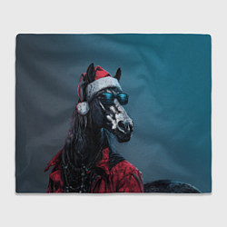 Плед флисовый Лошадь в новогоднем стиле, цвет: 3D-велсофт