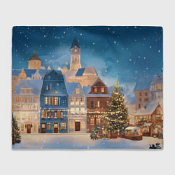 Плед флисовый Новогодний дворик и елка, цвет: 3D-велсофт